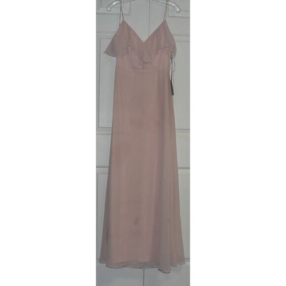 Levkoff Embellished Ruffle Neck Chiffon A-Line Gown in Petal Pink Size 4 $180 - Picture 2 of 5